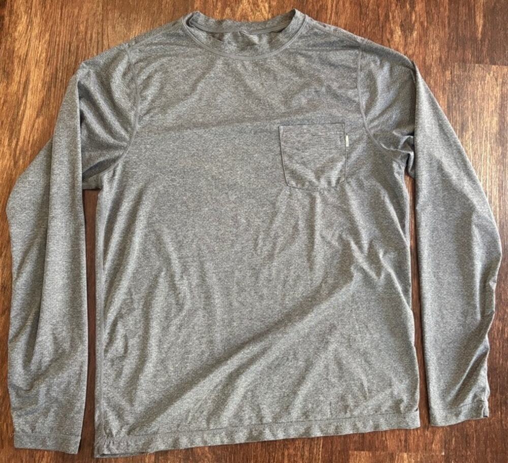 Vuori Mens Heathered Grey Long Sleeve Performance Athletic Shirt Size Large
